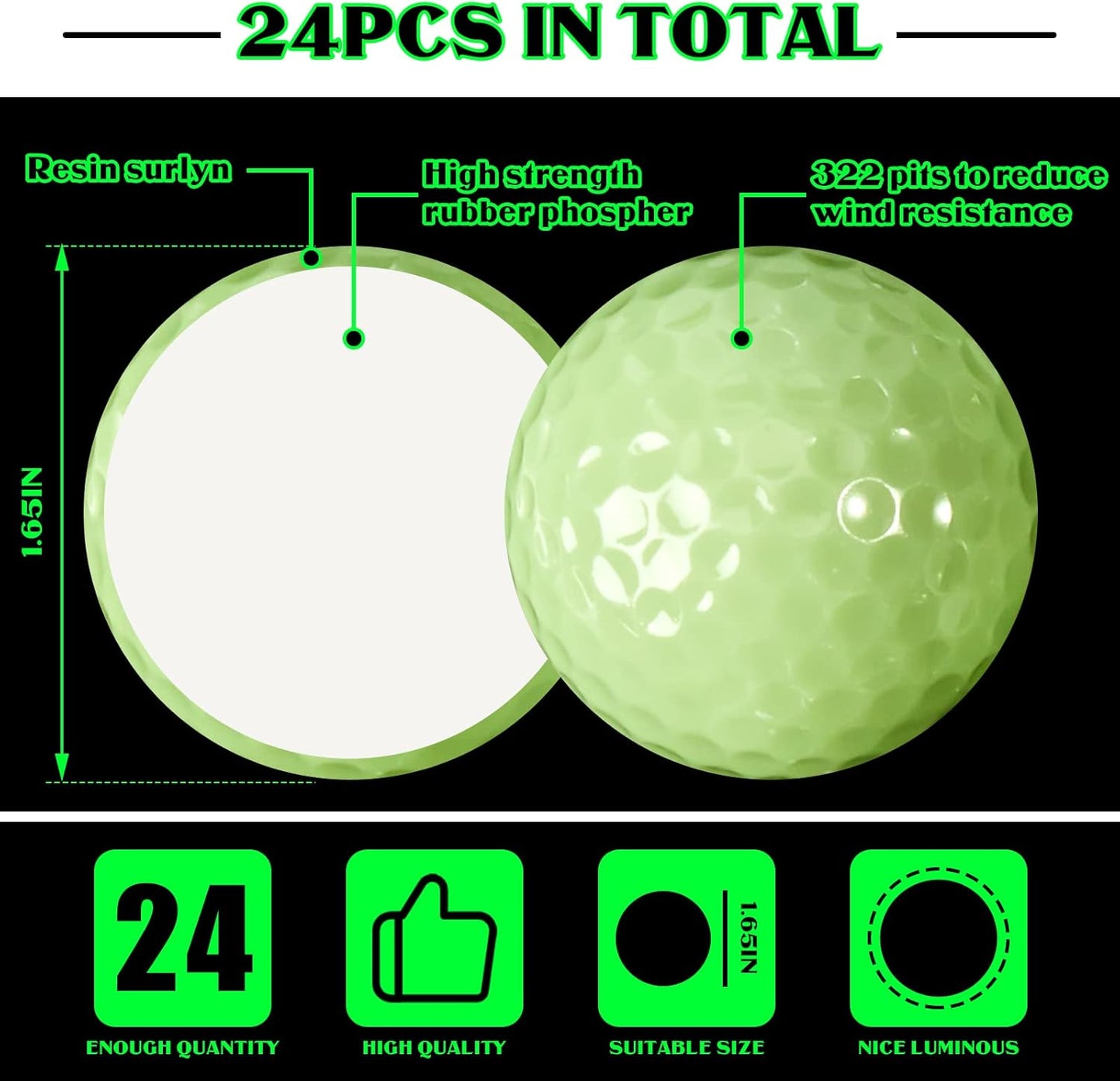 Deekin Glow in The Dark Golf Balls for Night Sports Fluorescent Night Glow Golf Balls Gift Novelty Light up LED Stocking Stuffers for Men Women