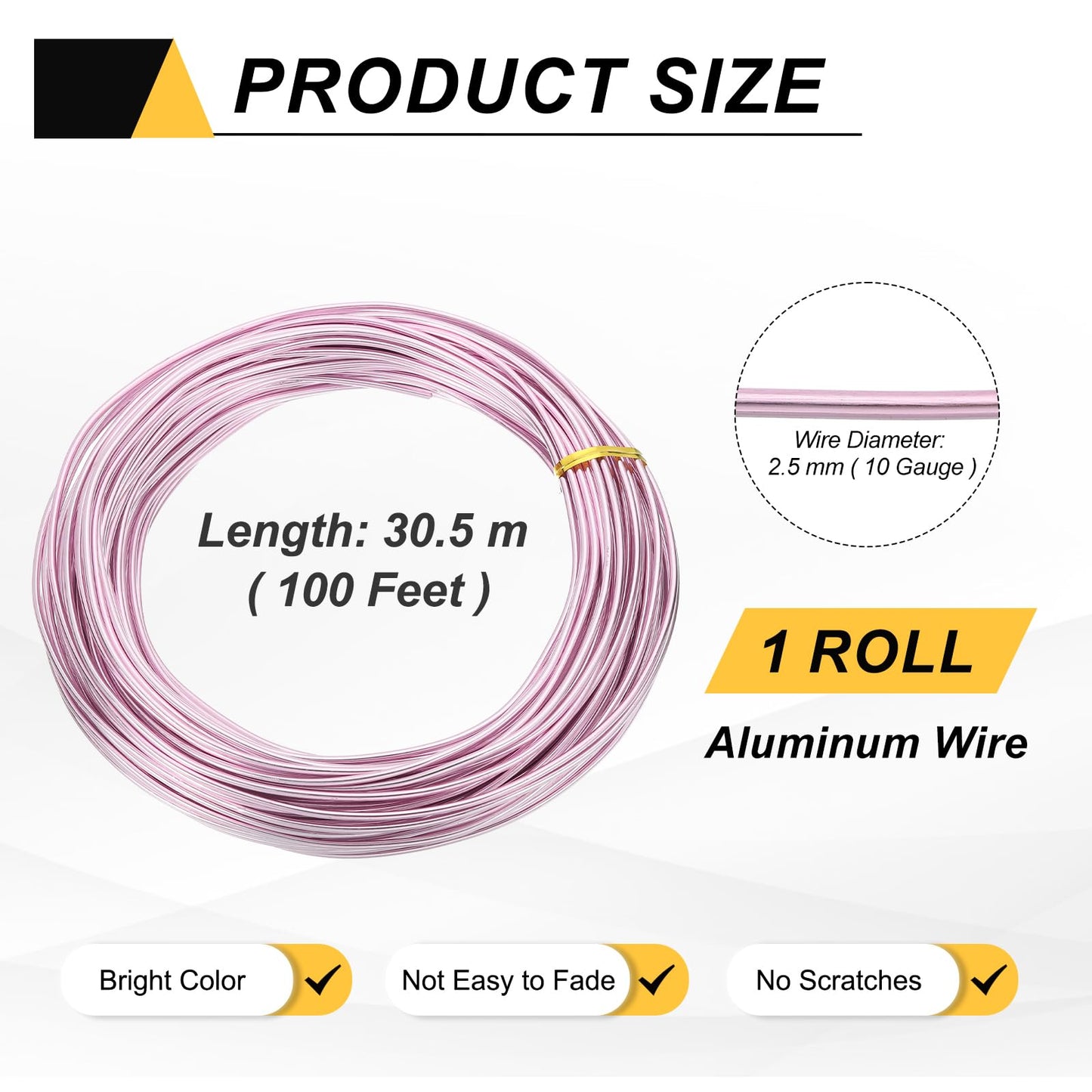 MECCANIXITY 10 Gauge 2.5mm Aluminum Wire, 100 Feet Bendable Metal Craft Armature Wire for Jewelry Making DIY Beading Floral Wreath Wrapping Sculpting, Light Pink