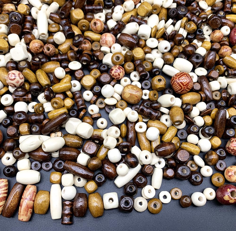 1020 Pcs Printed Wooden Bead Assorted African Beads, Loose Wood Beads Macrame Supplies, Natural Wooden Bead for Jewelry Bracelets Necklace Earring Making DIY Craft Project