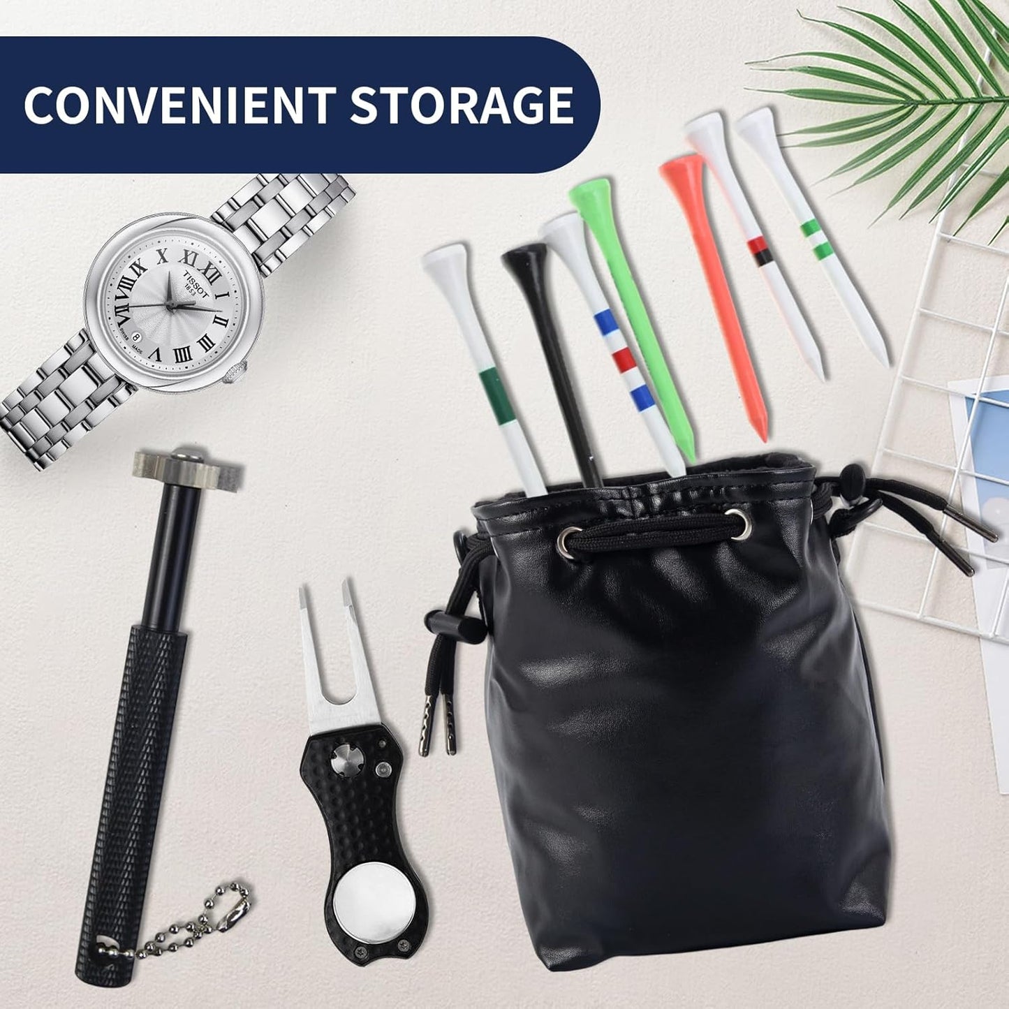 Golf Valuables Pouch with Drawstrings Golf Ball Bucket Bag Storage Golfs Tee Bag Pouch Waterproof Handbag Portable Golfs Accessories for Men and Women