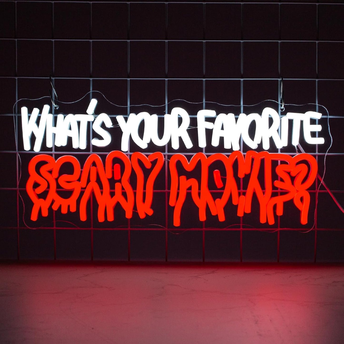 What's Your Favorate Scary Movie Neon Sign, Horror Movies Neon Signs For Wall Decor, Gothic Led Light Up Signs for Room Bar Man Cave Movie Night Party Halloween Decorations Gifts