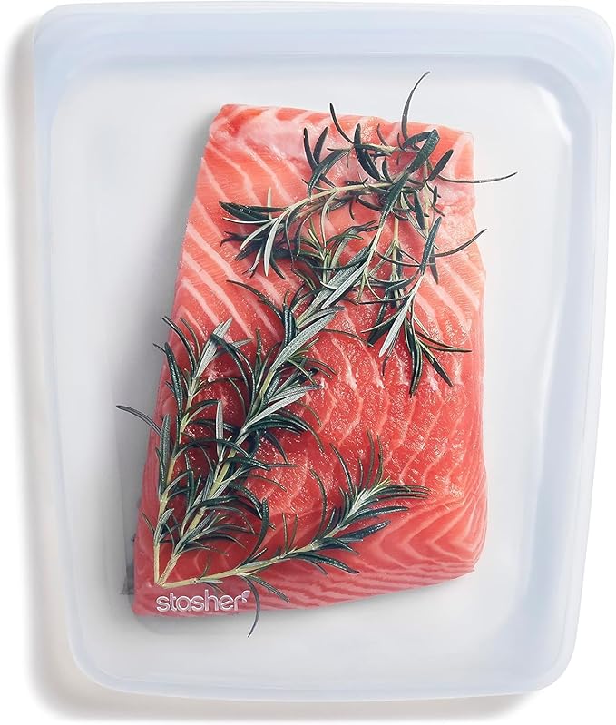 Stasher Silicone Reusable Storage Bag, Half Gallon Bag, Reusable Freezer Bag, Microwave, Dishwasher, Oven Safe, Sous Vide, Premium Lunch Container, Eco Friendly, Food Storage Bags, 64 oz, Clear