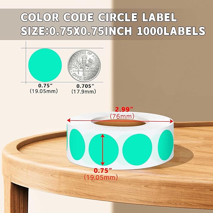 0.75 Inch Multi - Purpose Labels,1000 PCS 3/4" Aqua Labels for Classroom, Papers, Market, Price Tags, and Library Book Dots. Non - Printable Round Colored Stickers