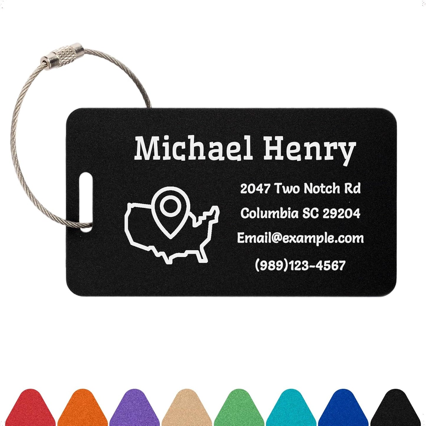 Personalized Luggage Tags for Suitcases Custom Metal Name Tags for Backpacks Bags Travel - Horizontal (Black)