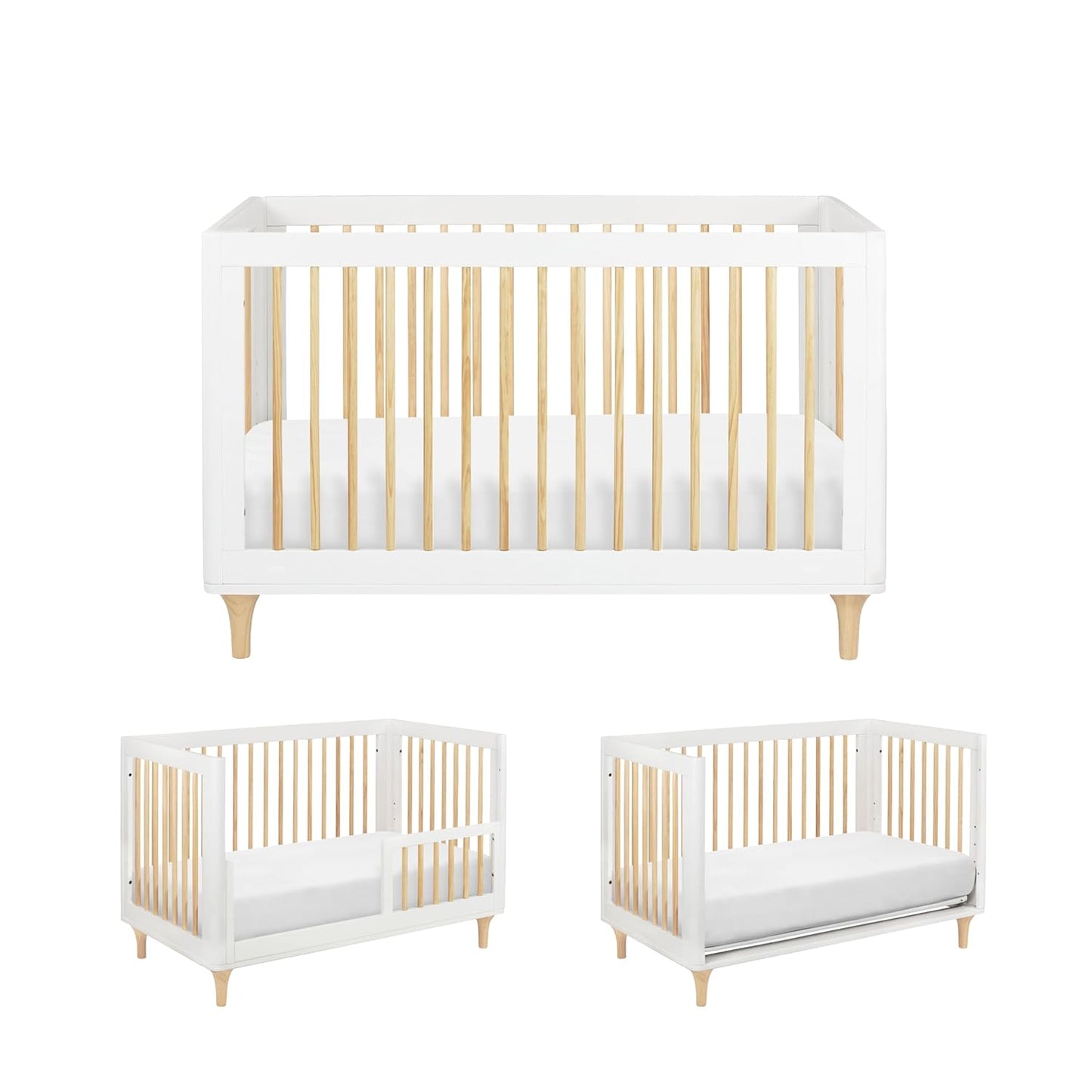 Babyletto Lolly 3-in-1 Convertible Crib with Toddler Bed Conversion Kit in White and Natural, Greenguard Gold Certified