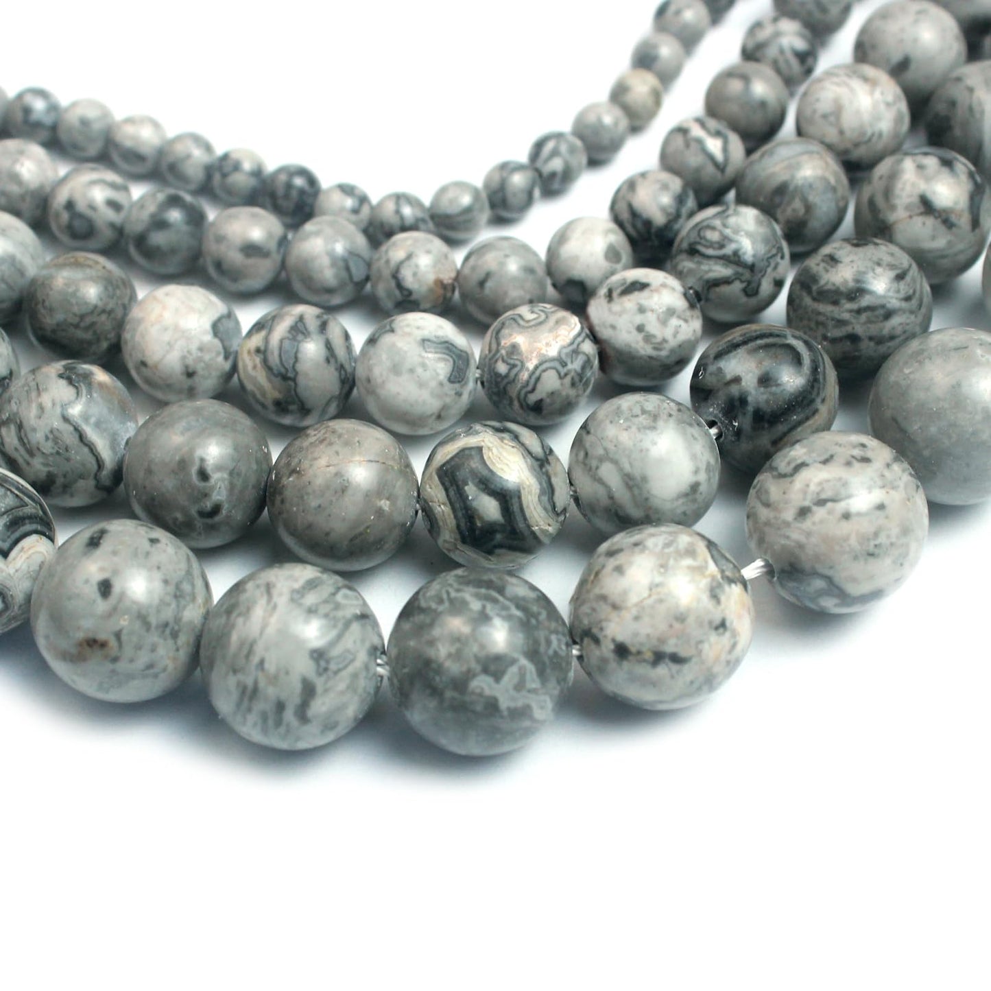 Cynbpm Natural Stone Macrame Grey Star Beads for Crafts Black Embroidery Pony Loose Round Beads Jewelry Making Bracelets Necklace 6mm