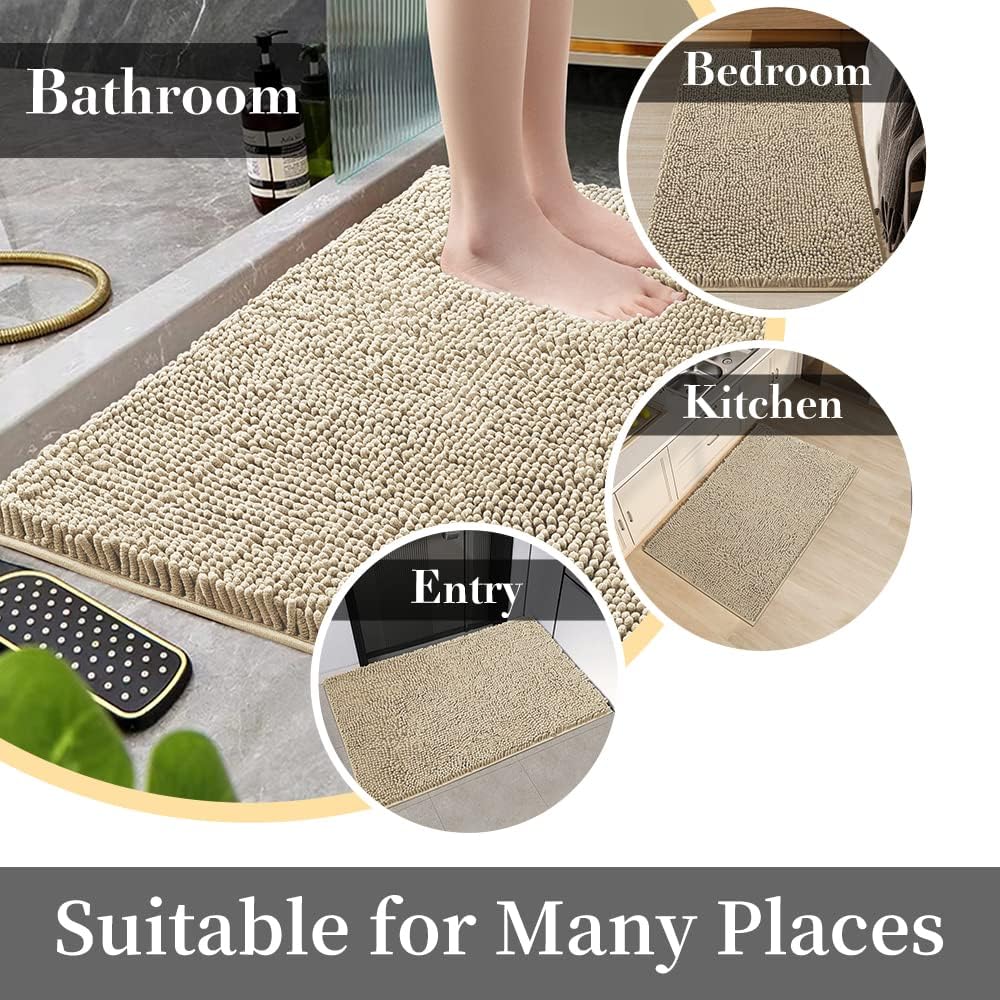 SONORO KATE Bathroom Rug,Non-Slip Bath Mat,Soft Cozy Shaggy Durable Thick Chenille Bath Rugs for Bathroom,Plush Rugs for Bathtubs,Water Absorbent Rain Showers and Under The Sink (Beige, 36"×24")