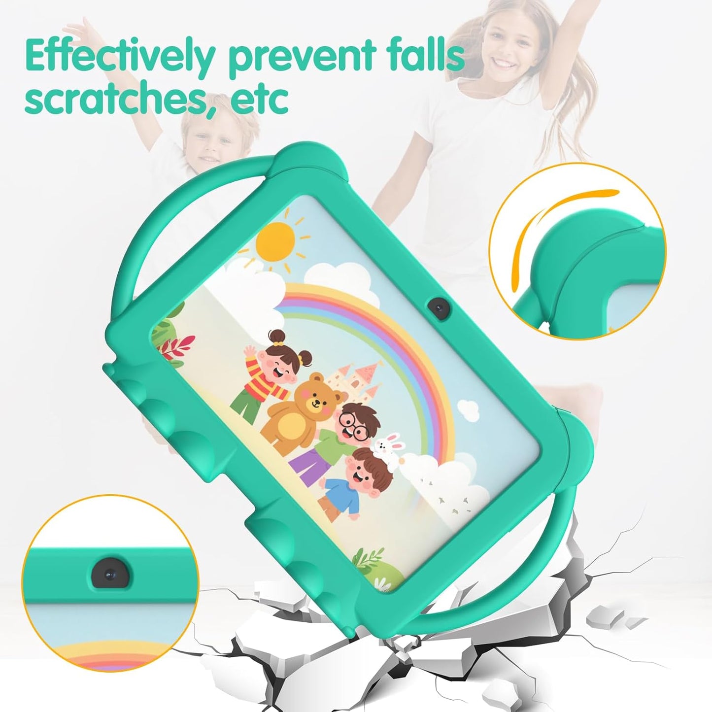 Kids Tablet 7 inch Android 12.0 for Toddler, 4GB RAM 32GB ROM Bluetooth IPS Screen Parental Control Dual Camera Shockproof Case for Educational Games, (Green)