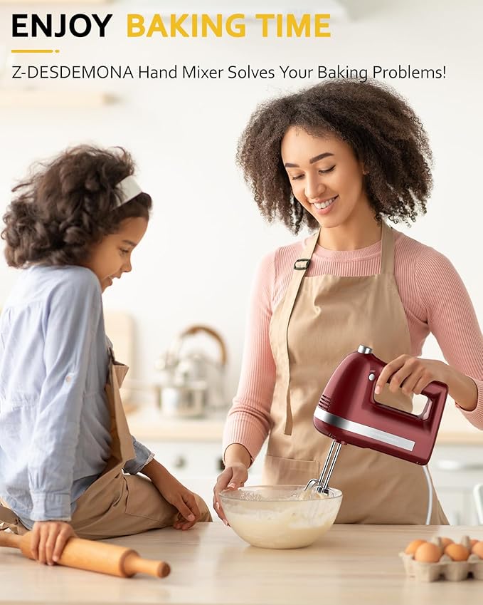 Electric Hand Mixer, Powerful 300W Hand Mixer Electric Handheld with 304 Beaters, Dough Hook, Hand Held Mixer with Turbo for Baking Cakes, Eggs, Cream Food(Red)