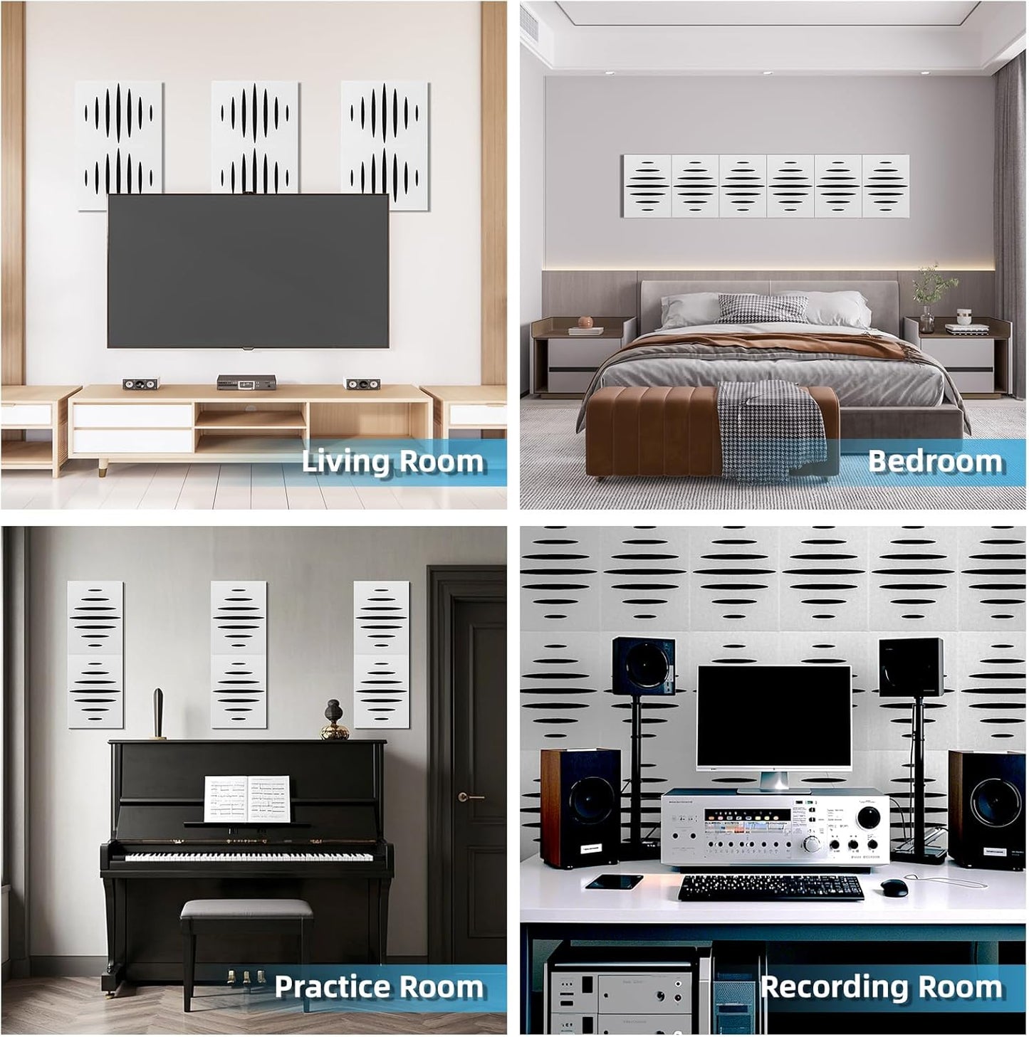 Art3d 6-Pack Self-Adhesive Soundproof Acoustic Panels for Wall, 16 x 12 Inch Wave Design Noise Block with Polyester & Foam for Bedroom Studio Office