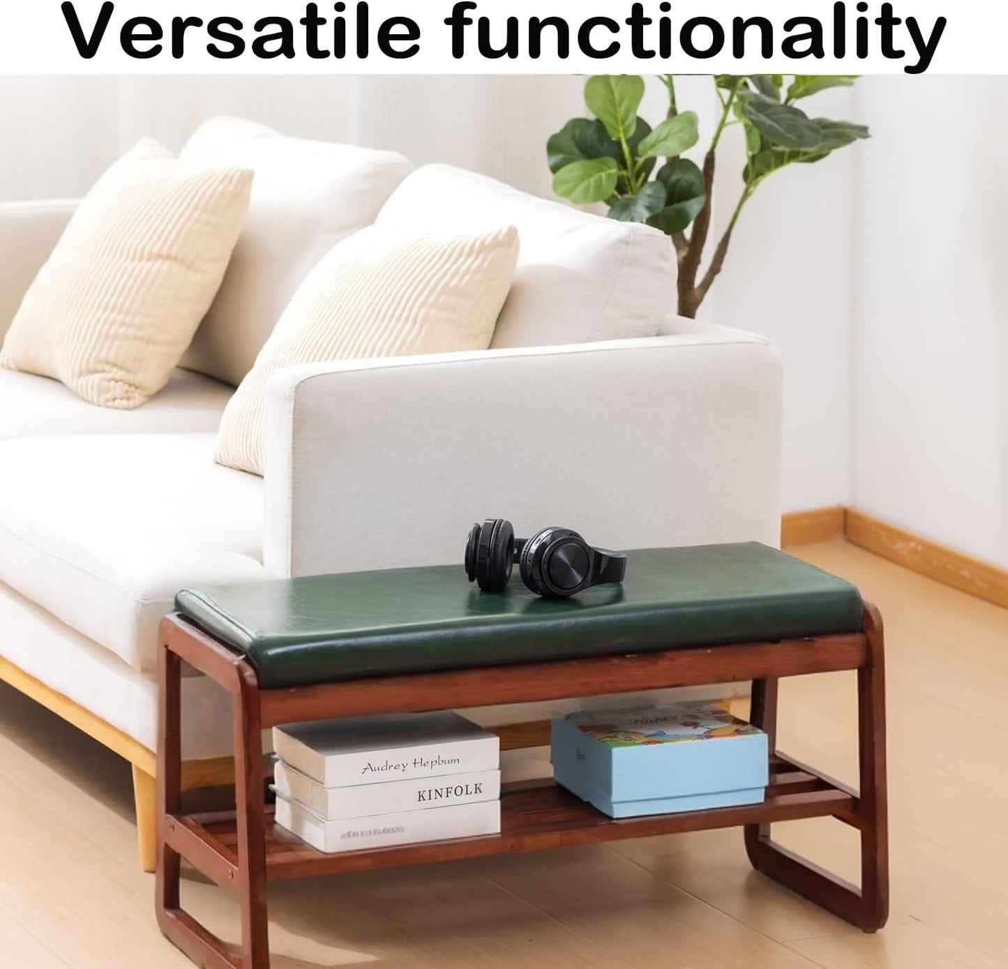 Shoe Rack Bench, Solid Wood Entryway Bench, Shoe Bench with Cushion Padded Seat for Entry, Hallway (Green-21.65")