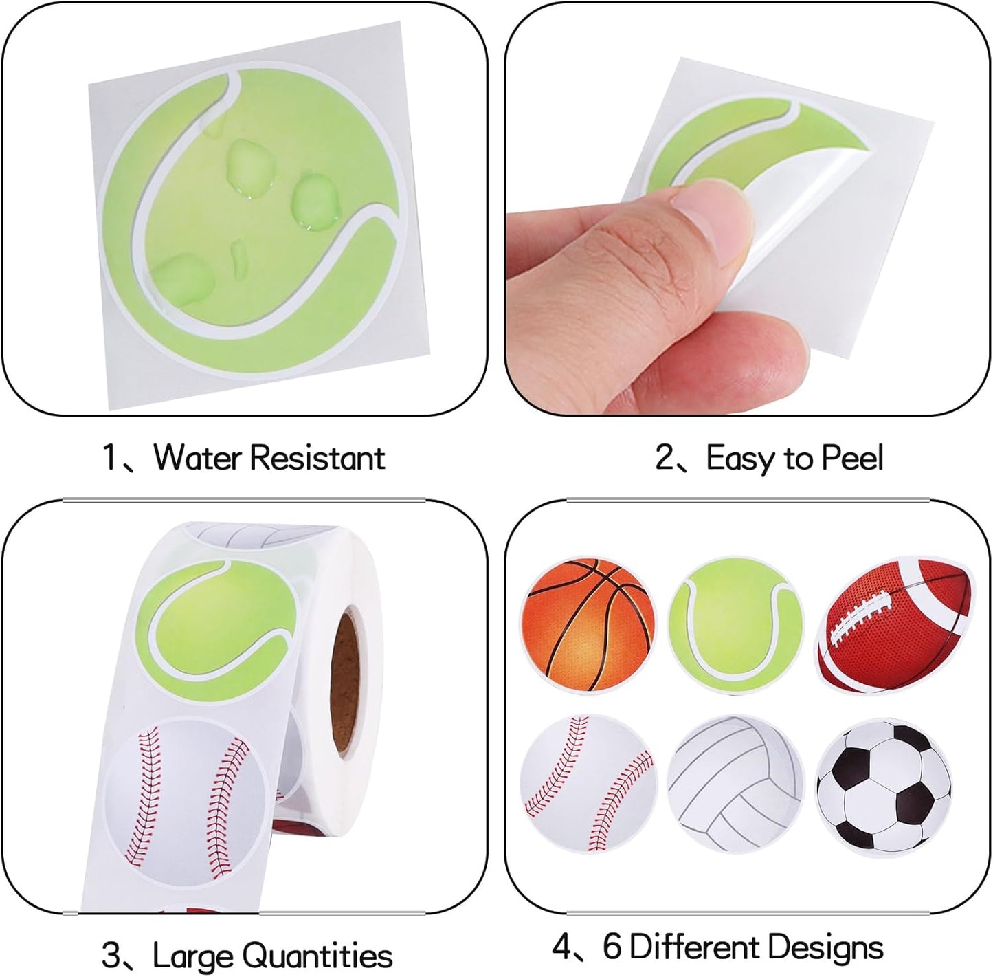 Vuzvuv 600 Pcs Sport Ball Stickers for Gift Bag Envelope Seal,Self-Adhesive Sports Ball Sticker Labels Roll for Home School Sports Themed Party Decor