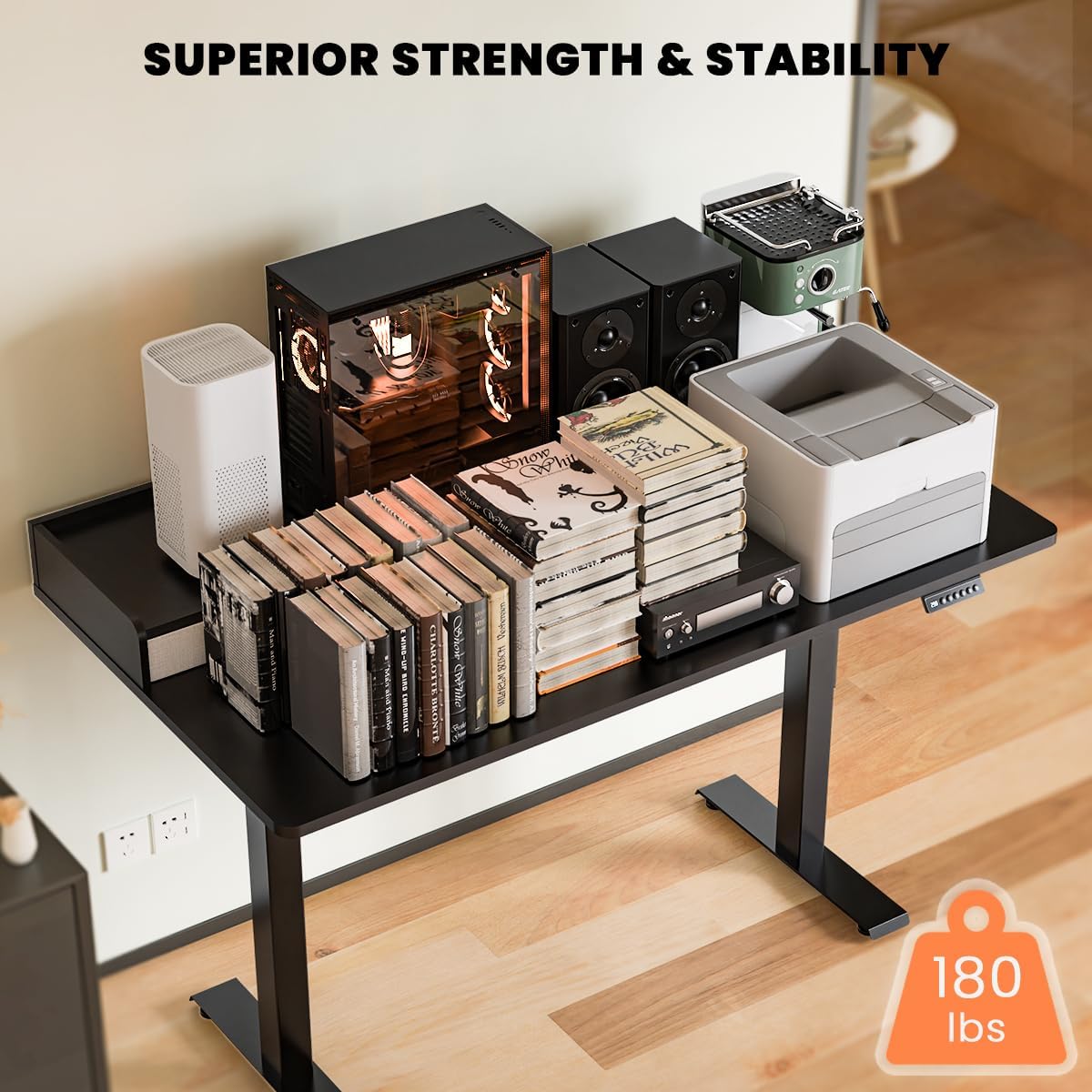 55x30 Inch Electric Standing Desk with Drawers & Widen Desktop, Thickened Desk Frame, Adjustable Height Sit Stand Up Table, Home Office Computer Desk with Cable Management, Classical Black