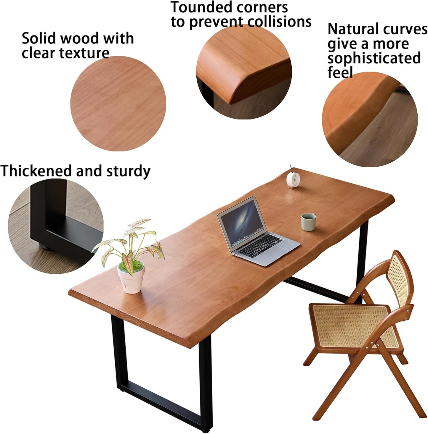 Stylish Solid Wood Office Desk with Sturdy Metal Base - Durable Multi-Size Executive Computer & Dining Table - Perfect for Home Office & Work Environments (Brown, 78.74in)
