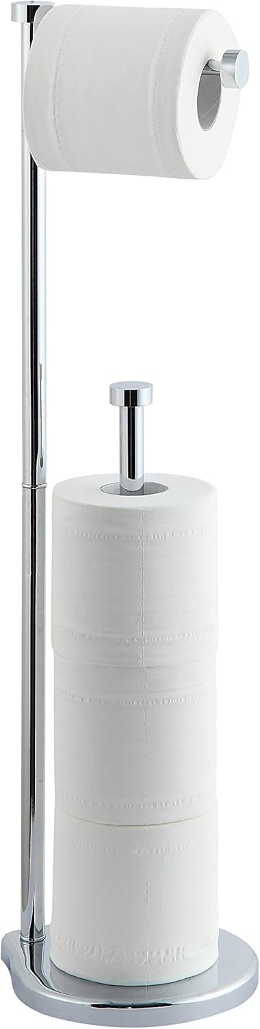 SunnyPoint Free Standing Bathroom Toilet Paper Holder Stand with Reserve, Reserve Area has Enough Space for Jumbo Roll (Chrome)