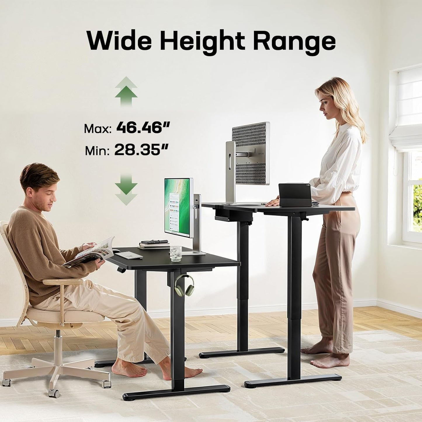 Marsail Electric Standing Desk with One-Piece Desktop,63 x 30 inch Height Adjustable Office Gaming Computer Desk with Deeper Tabletop,Home Office Stand up Desk with 4 Memory Presets, table for Bedroom
