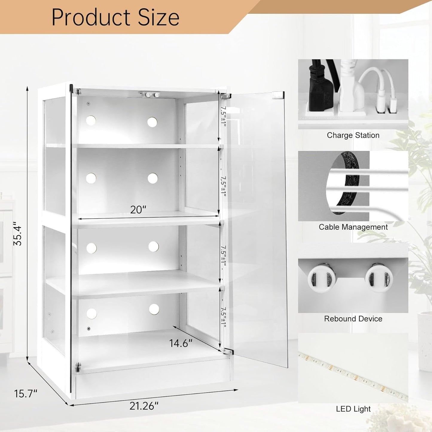 4-Tier Media Cabinet with LED Lighting, Audio/Video Stand Featuring Built-in USB Ports and Electrical Outlets, Designed for Living Rooms and Gaming Spaces, Glass Doors