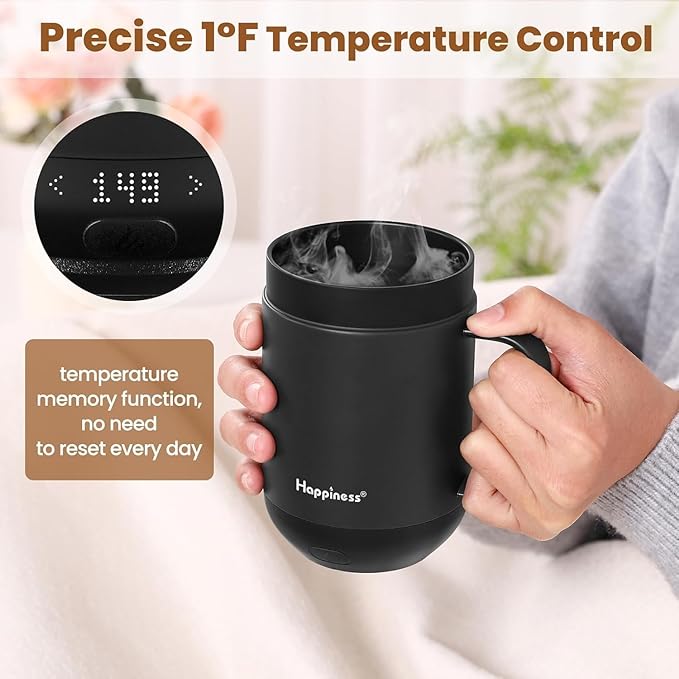 Happiness Smart Heated Coffee Mug,16oz Rechargeable Electric Self Heating Temperature Control Coffee Cup