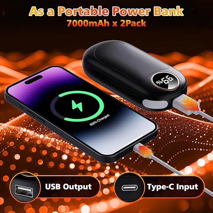 Hand Warmers Rechargeable, Dual-Sided Heating with LED Display, Flashlight, 4 Heating Levels Electric Pocket Heater for Raynauds, Golf, Camping, Hunting, Gifts for Christmas Men Women