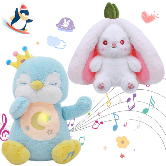 MIAODAM Breathing Stuffed Animal Penguin & Bunny Stuffed Animal Cuddle Bunny Stuffed Relief Anxiety Stuffed Perfect for Baby Toddler