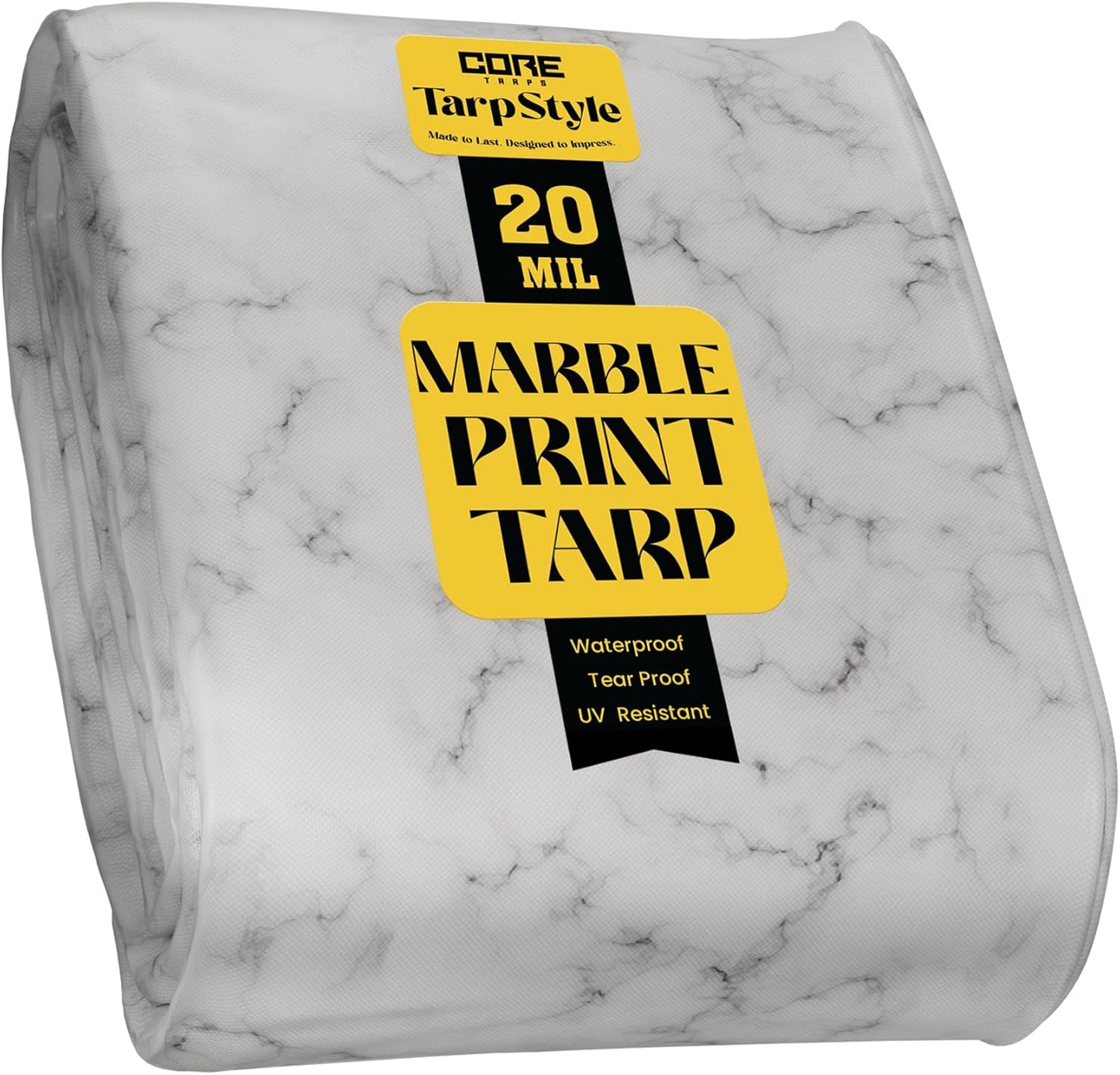 Core Tarps Extreme Heavy Duty 20 Mil Tarp Cover, Waterproof, UV Resistant, Rip and Tear Proof, Poly Tarpaulin with Reinforced Edges for Roof, Camping, Patio, Pool, Boat (Marble/White 40′ X 60′)