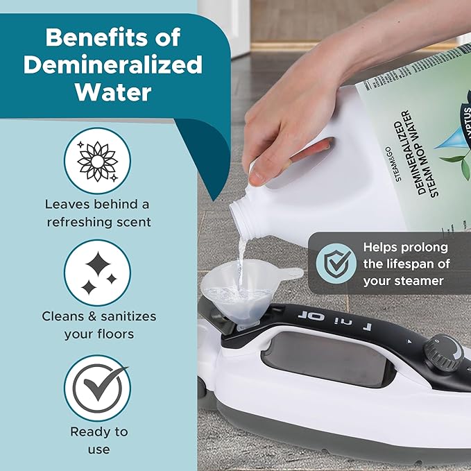 Steam & Go Demineralized Water Cleaning Solution for Floor & Multi-Surface Steam Cleaners - Compatible for Any Mop - Eucalyptus Mint, 128 oz