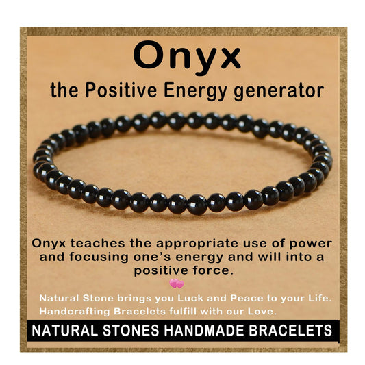 AD Beads Handmade Gemstone Stretch Elastic Bracelet Crystal Healing Reiki Nature's Beauty and Spiritual Essence Unisex (4mm, Black Onyx)