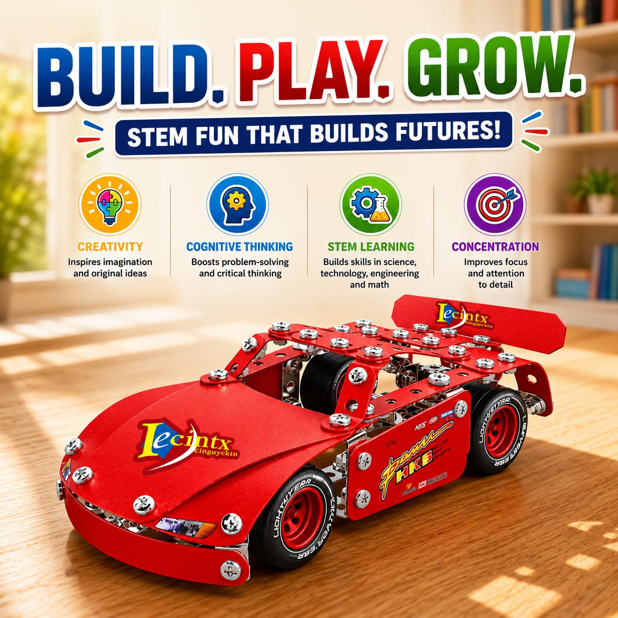 DIYBee Metal Model Car Kit, 192 Pcs Racing Car Building Kit for Boys 8-12, Build Your Own Car Kit, STEM Toys for Ages 8-13 14 15 16, Metal Construction Erector Set for Kids Teens Adults