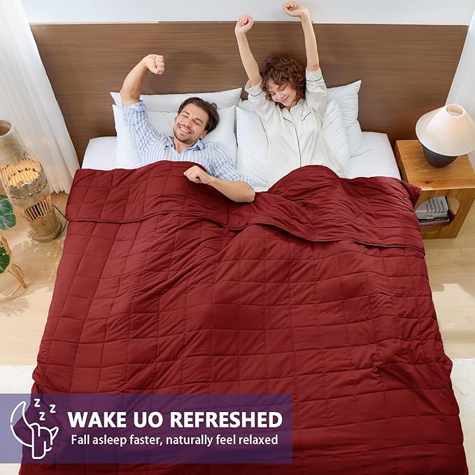 yescool King Size Weighted Blanket for Adults (30 lbs, 80” x 87”, Red) Cooling Heavy Blanket for Sleeping Perfect for 290-310 lbs, Breathable Blanket for Adults & Couple All Season, Machine Washable