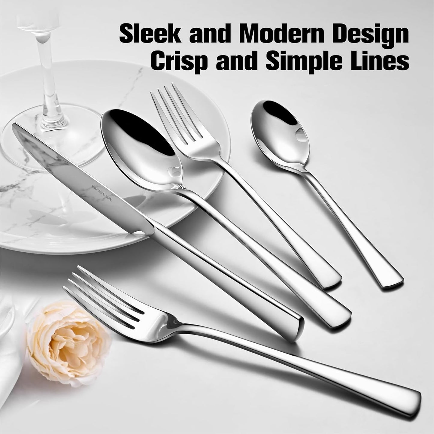 KINGSTONE Silverware Set, 30-Piece Flatware Set for 6, 18/10 Stainless Steel Cutlery Set, Mirror Polished Eating Utensils Set, Dishwasher Safe