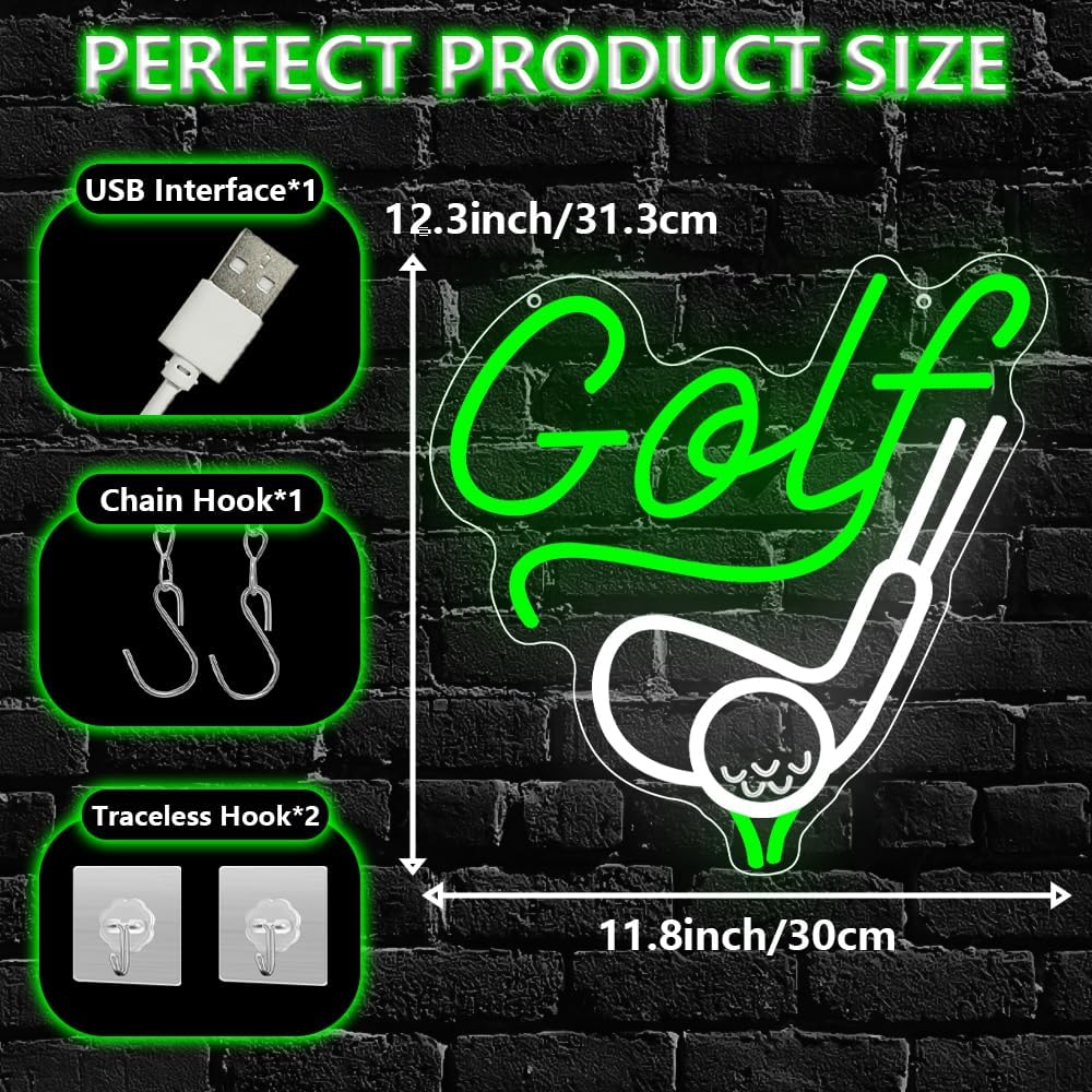 Golf Neon Sign,Sport Dimmable LED Light Signs for Wall Art Decor,Masters Golf Ball Backdrop for Bar Office Bedroom Club Party Man Cave,Gift for Men Women USB Powered（12.3"*11.9"）