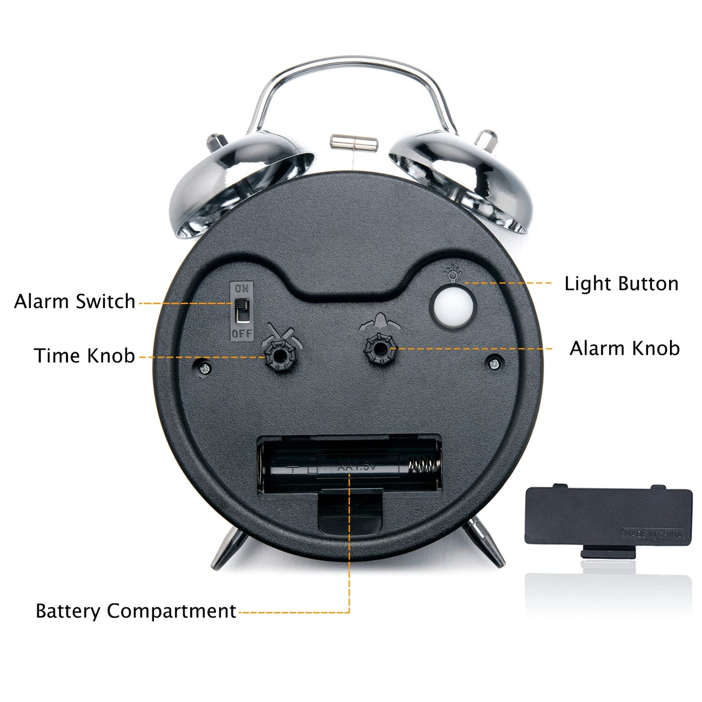 Peakeep Loud Alarm Clock for Heavy Sleepers Adults, Metal 4.5 Inches Twin Bell Battery Operated Analog Alarm Clocks for Bedrooms Decoration (Jewel Blue)
