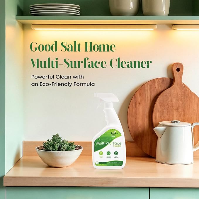 Good Salt Home Multi-Surface Cleaner, Everyday Surface Spray for Home and Workspaces, Continuous Cleaning Action, Made in the USA, 32 Ounce Bottle