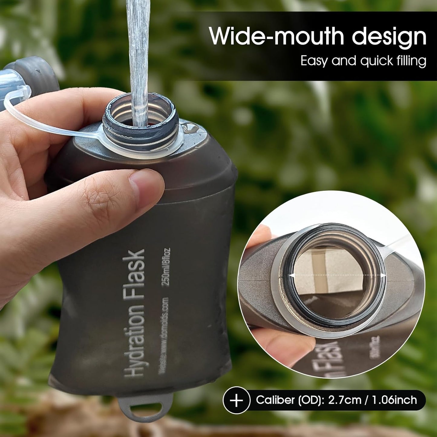 GYGYL Soft Flask, TPU Collapsible Soft Water Bottle for Hydration Pack, Running Vest, Leak-Proof Folding Water Bottle for Hiking Cycling Climbing Jogging-150ml Grey