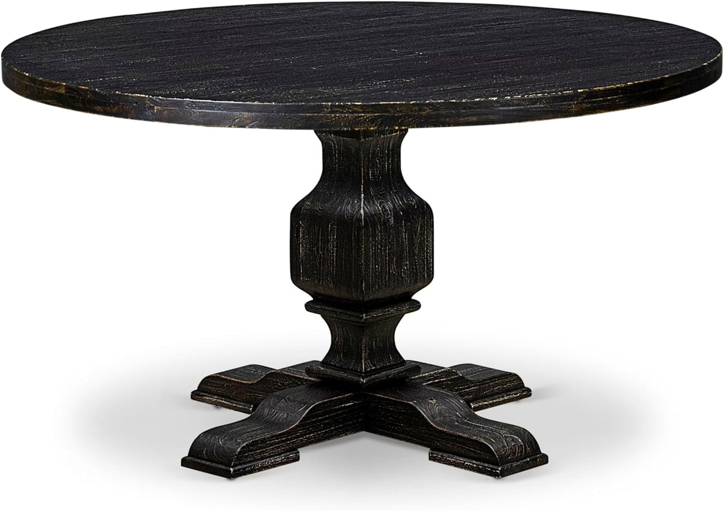 I53-11-TP Wooden Table with Acacia Wood Round Tabletop and Stylish Pedestal Base - Sand Blasted Black Finish
