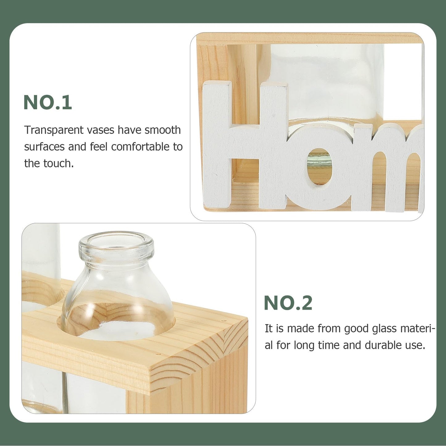 Alipis Glass Vase Set with Wooden Stand for Hydroponic Indoor Plants, Decorative Plant Terrarium Container for Home Décor and Table Centerpieces, Nordic Style Glass Planter, 2pcs