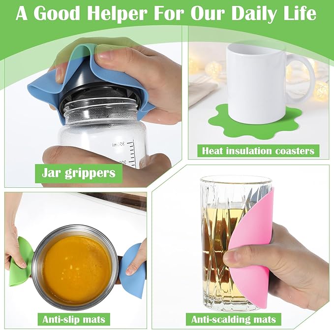 9 Pcs Rubber Jar Opener Pads Set Non-Slip Gripper Pads Round Bottle Opener for Multi-functio Lid Cap Jars Easy Opening Kitchen Tool Coasters Gadgets