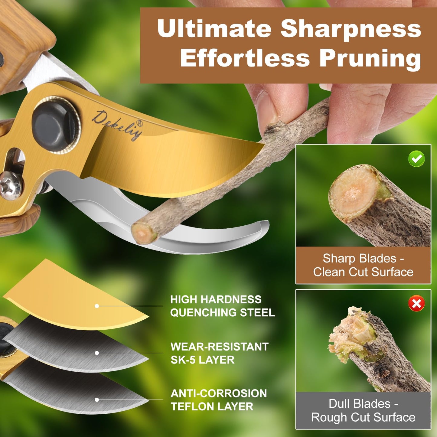 Dekeliy 2Pack Garden Pruning Shears Set: Ultra Sharp SK5 Blade Gardening Shears & Precision Garden Scissors,Wood Like&Wide Walnut Ergonomic Handle,Perfect for Plant,Bonsai,Shrub,floral,Branch Trimming
