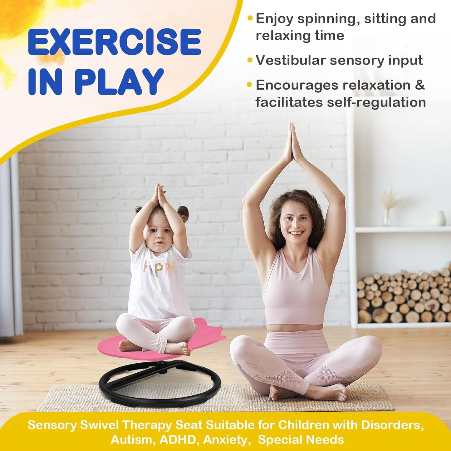 Kids Sensory Swivel Chair, Autism Spinning Chair for Kids Sensory, Autism Sensory Products Sit and Spin 360° Spinning Seat for Autistic ADHD Kids Indoor Outdoor Play (Pink)