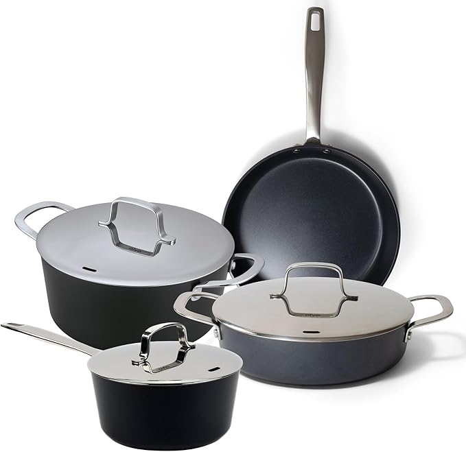Alva Maestro 7-Piece Ceramic Nonstick Cookware Set – Made Without PTFE, PFOA, PFAS, Non-Toxic Pots & Pans with Lids – Induction & Oven Safe to 400°F – Even Heat, Easy Clean, Durable Aluminum