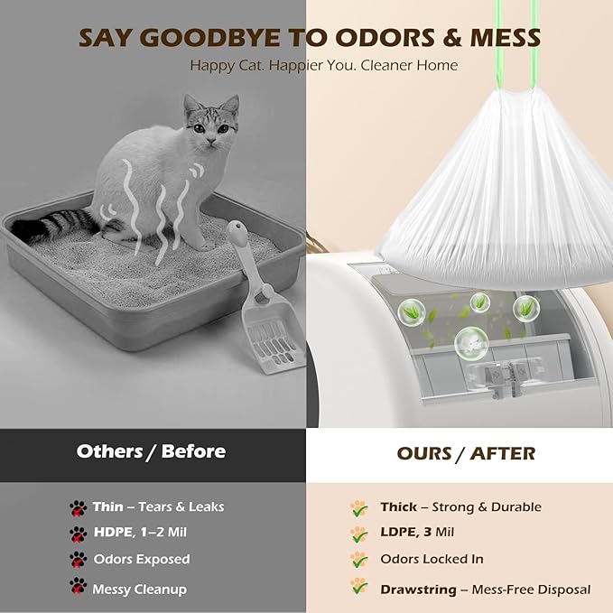 Automatic Cat Litter Box Liners Bags Compatible with MeoWant-SC01 & MeoWant-SC02, Self-Cleaning Kitty Litter Liners Bags, Heavy-Duty Thick Drawstring Replacement Liner Bag 18" x 12.6" (30 PCS)