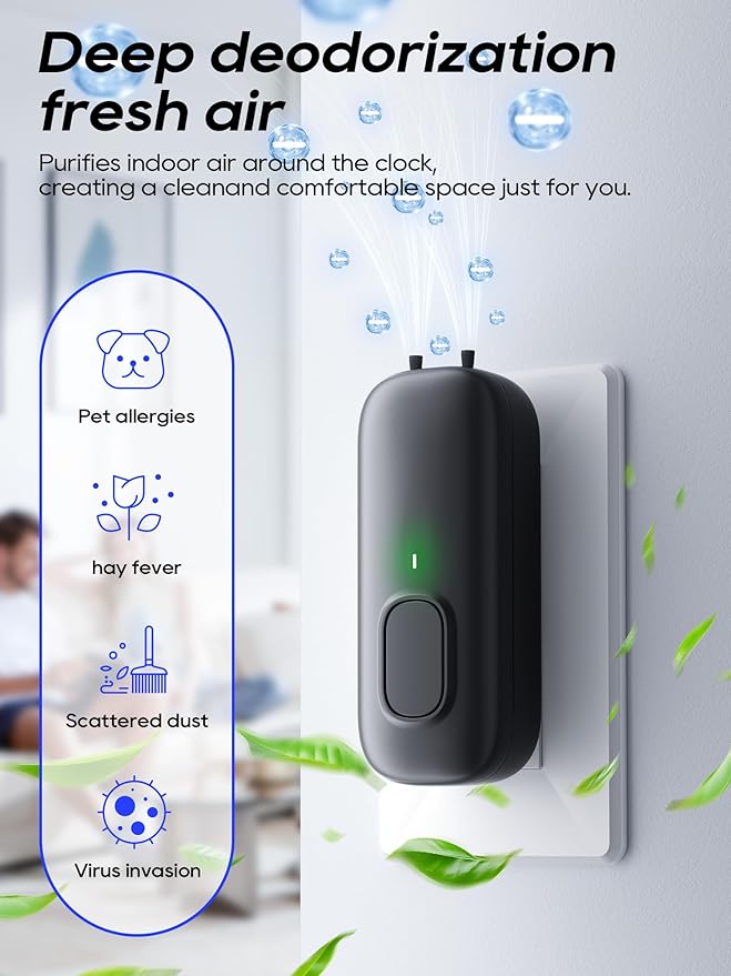 Cat Litter Deodorizer Plug in - Ozone-Free Negative Ion Air Purifier for Litter Box, Compact Odor Eliminator for Strong Pet Odors, Dog Odor Eliminators for Home, Bedroom, Kitchen (black 4pcs)