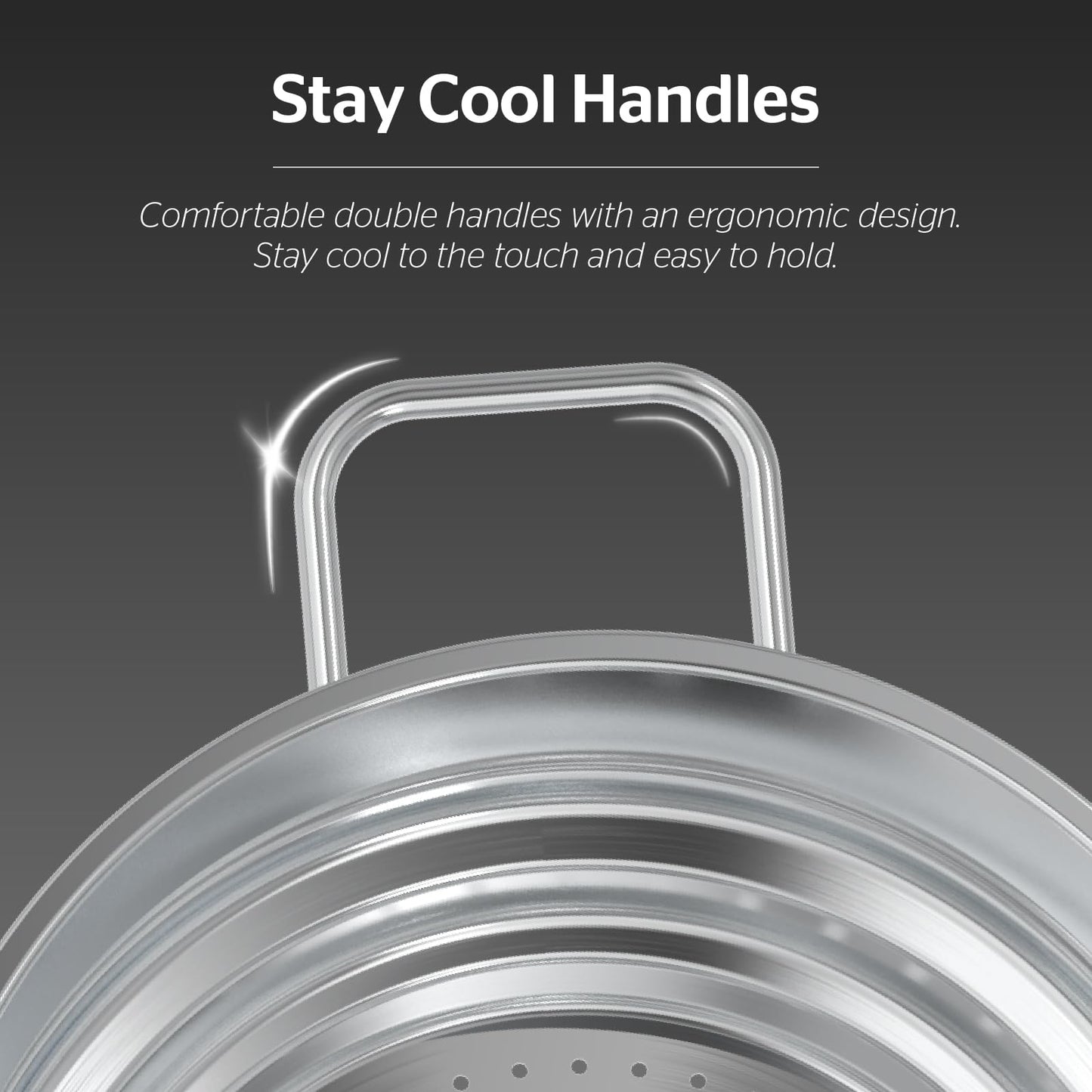 SUNHOUSE 5 Quart Stainless Steel Steamer Insert – Multi-Purpose Soup & Food Steamer with Stay-Cool Handles & Heavy-Duty Glass Lid – Fits Various Pot Sizes (8", 8.5", 9.5")