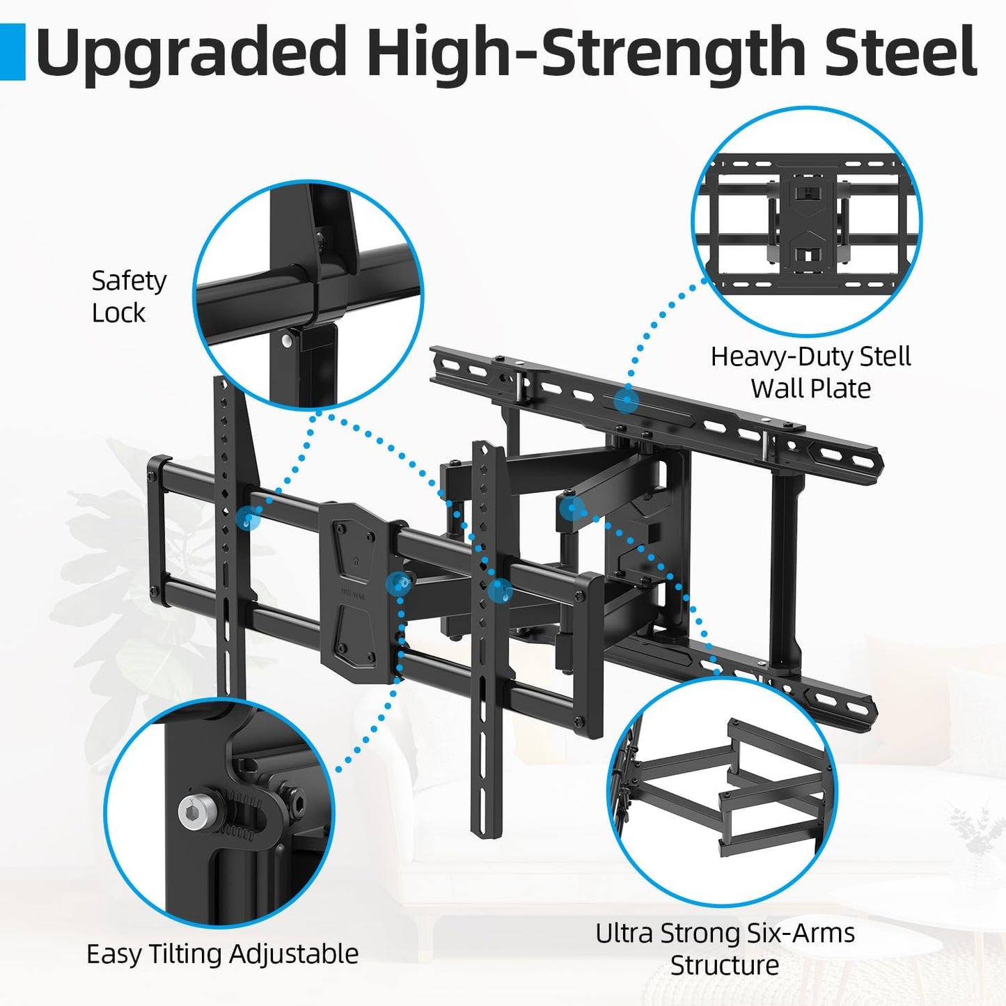 Full Motion TV Wall Mount 24 inch Studs for Most 42-86 Inch TVs, Adjustable TV Wall Mount Swivel and Tilt, Loading 110 LBS, Max VESA 600x400mm, Fits 16", 18", 24" Studs