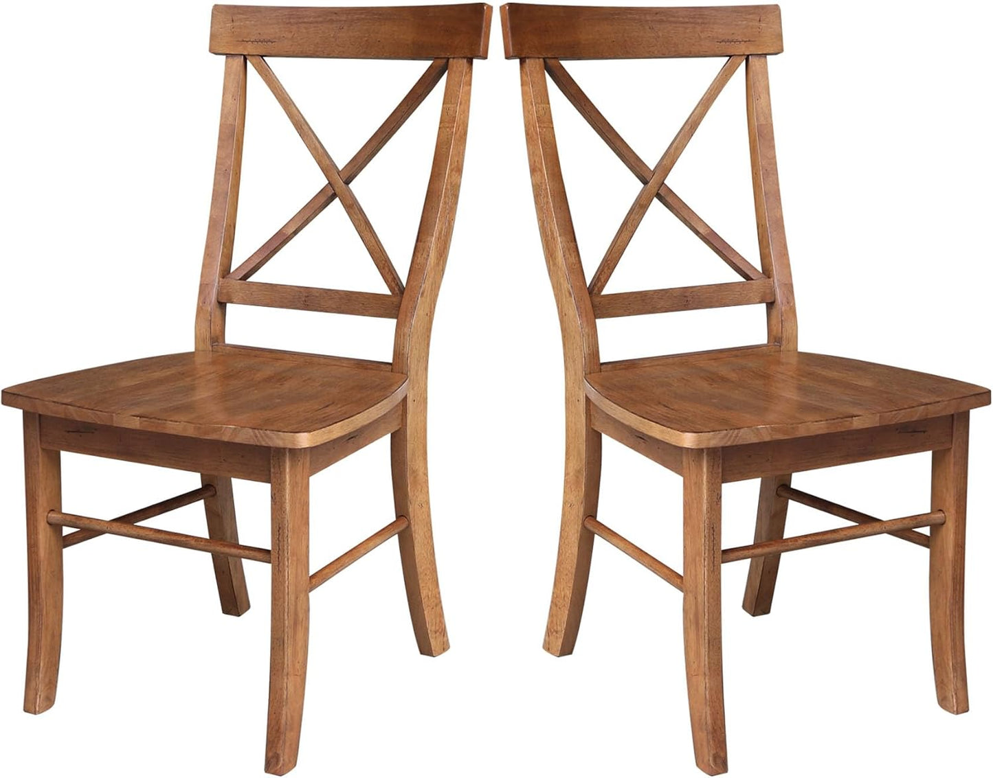 IC International Concepts Set of Two X-Back Dining Chairs, Distressed Oak
