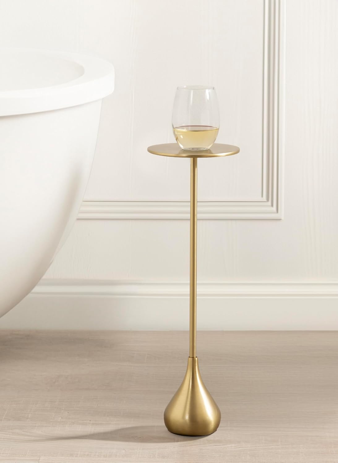 Kate and Laurel Hersi Decorative Modern Pedestal Drink Table; 7 x 7 x 20; Gold; Cast Aluminum Mini Table with Teardrop Base for Use as Small Plant Stand or Living Room Martini Table