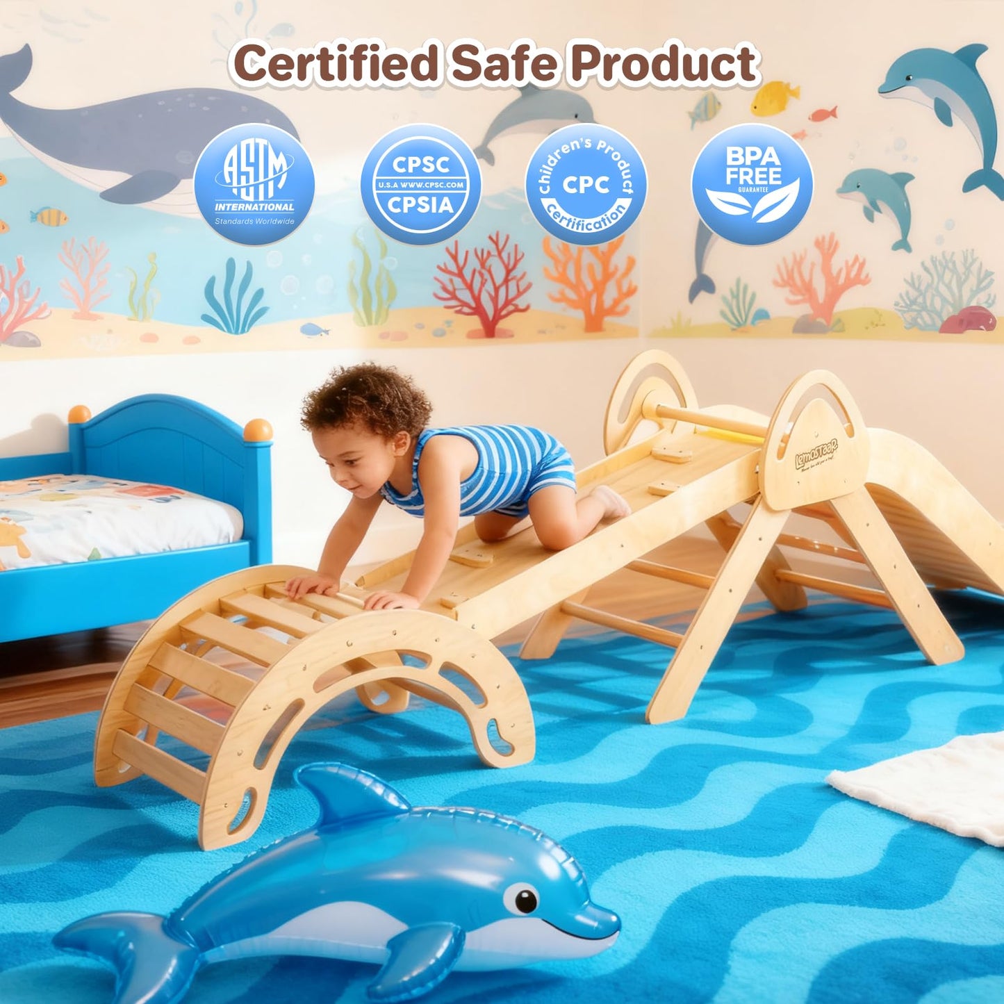 Pikler Triangle Set for Kids, 10 in 1 Toddler Climbing Toys Indoor, Foldable Wooden Montessori Climbing Set, Indoor Playground Baby Jungle Gyms for Kids 1-3 with Arch, Ramp, Ladder and Roller Slide