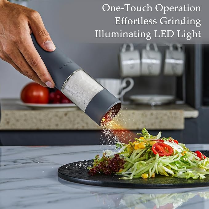 Electric Pepper Grinder, USB Rechargeable, Automatic Pepper Shaker, Adjustable Coarseness, Electric Pepper Mill, LED Light, Refillable, Kitchen Gadget (1-Pack, Greige)