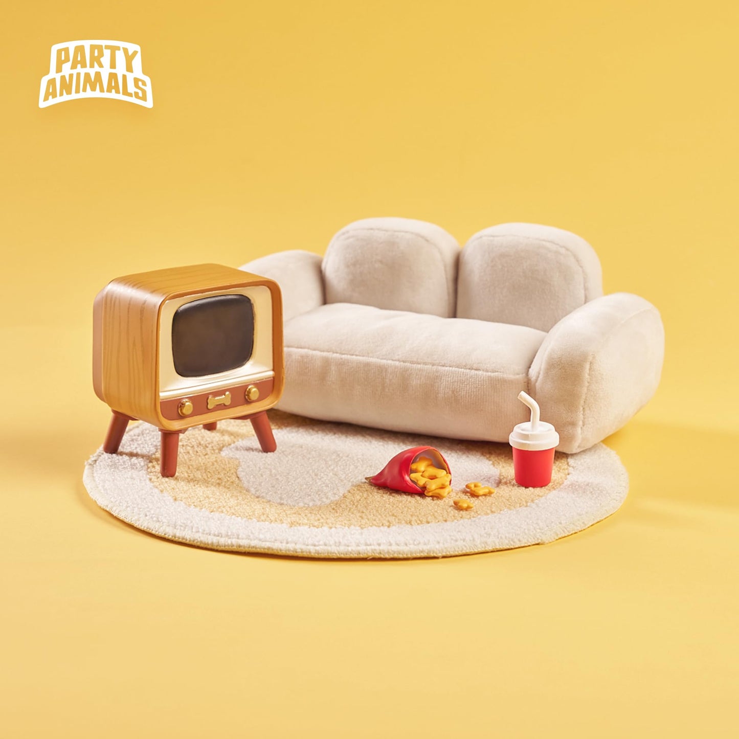Party Animals Nemo Home Kit Miniature Furniture Set - Includes with Sofa, Carpet, Retro TV, Snacks and Drink Models, 5pcs Dollhouse Furniture Accessories for Figure Display
