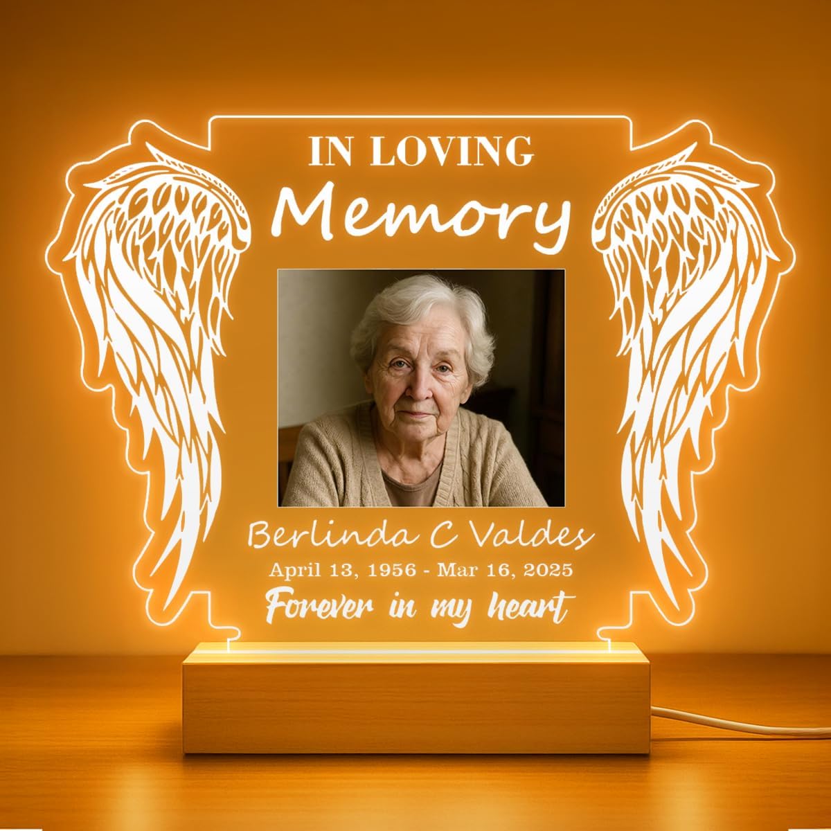 Personalized Memorial Picture Frame Night Light Lamp, Sympathy Gift for Loss of Loved One, in Memory of Dad, Mom, Husband, Sister, Friend, Funeral Mourning Ideas